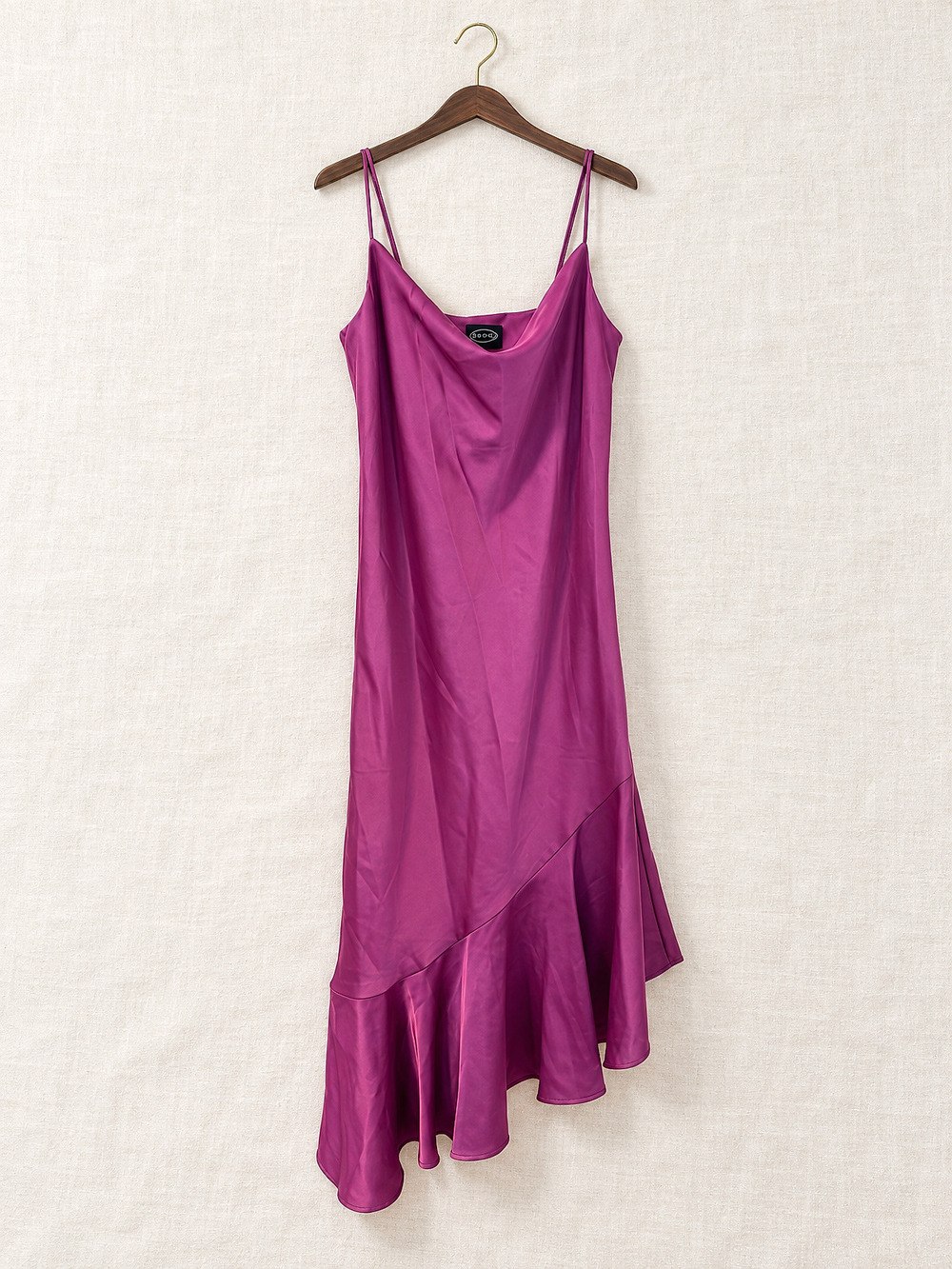 ⚜️ Scoop Satin Slip Dress | Cowl Neck Ruffle Hem | Fuchsia Purple 💗